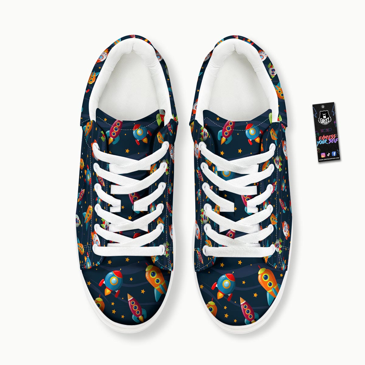 Rockets Space Print Pattern Platform Shoes-grizzshop