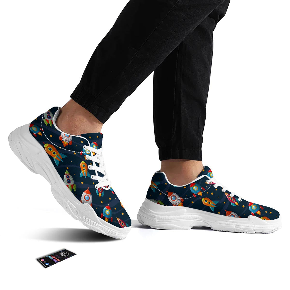 Rockets Space Print Pattern White Chunky Shoes-grizzshop