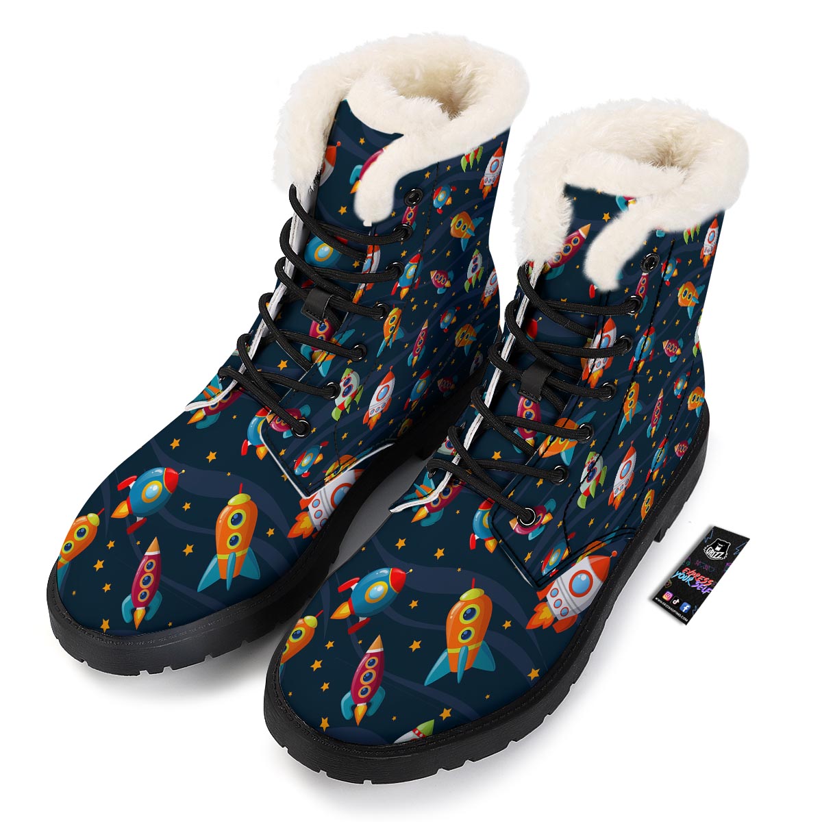 Rockets Space Print Pattern Winter Boots-grizzshop