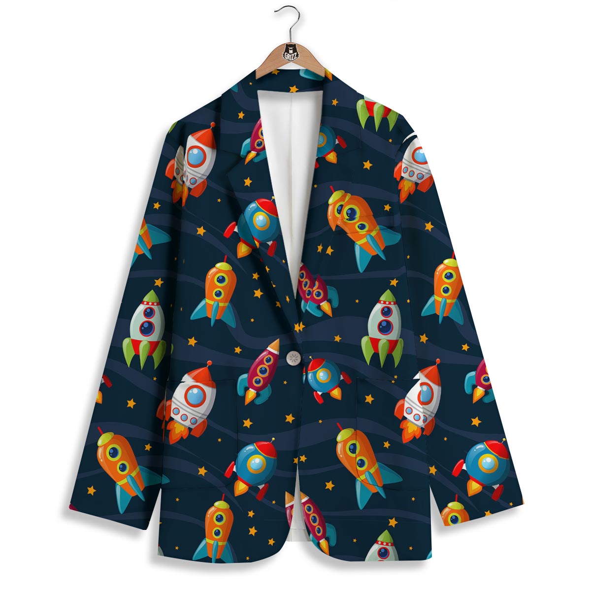 Rockets Space Print Pattern Women's Blazer-grizzshop