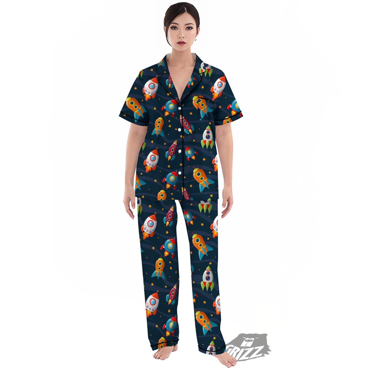 Rockets Space Print Pattern Women's Pajamas Set-grizzshop