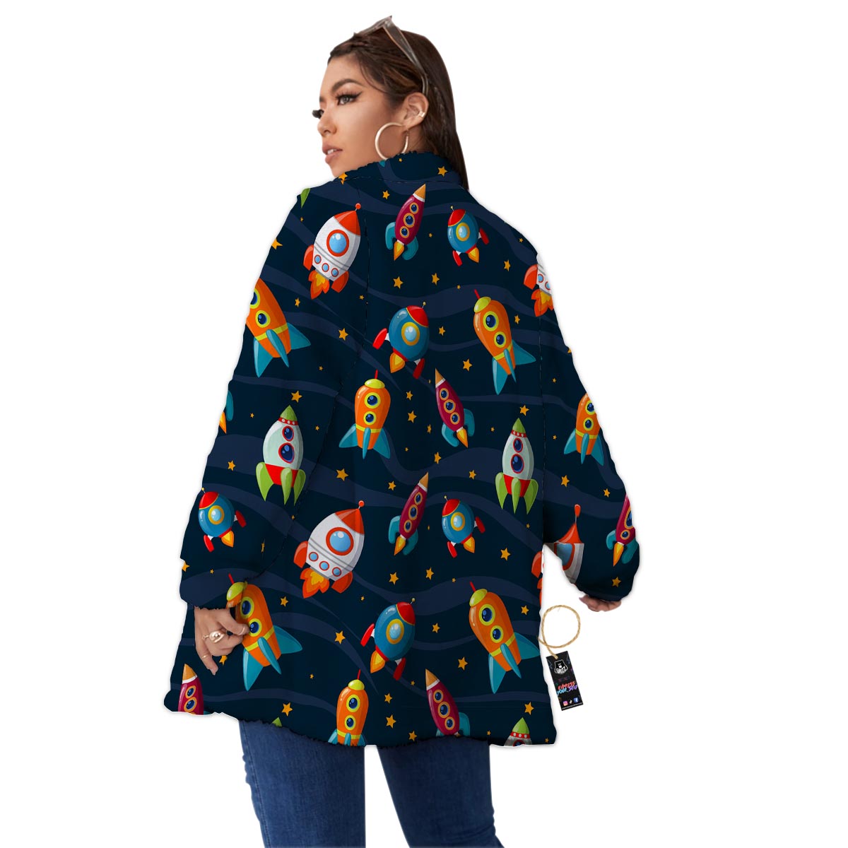 Rockets Space Print Pattern Women's Sherpa Jacket-grizzshop