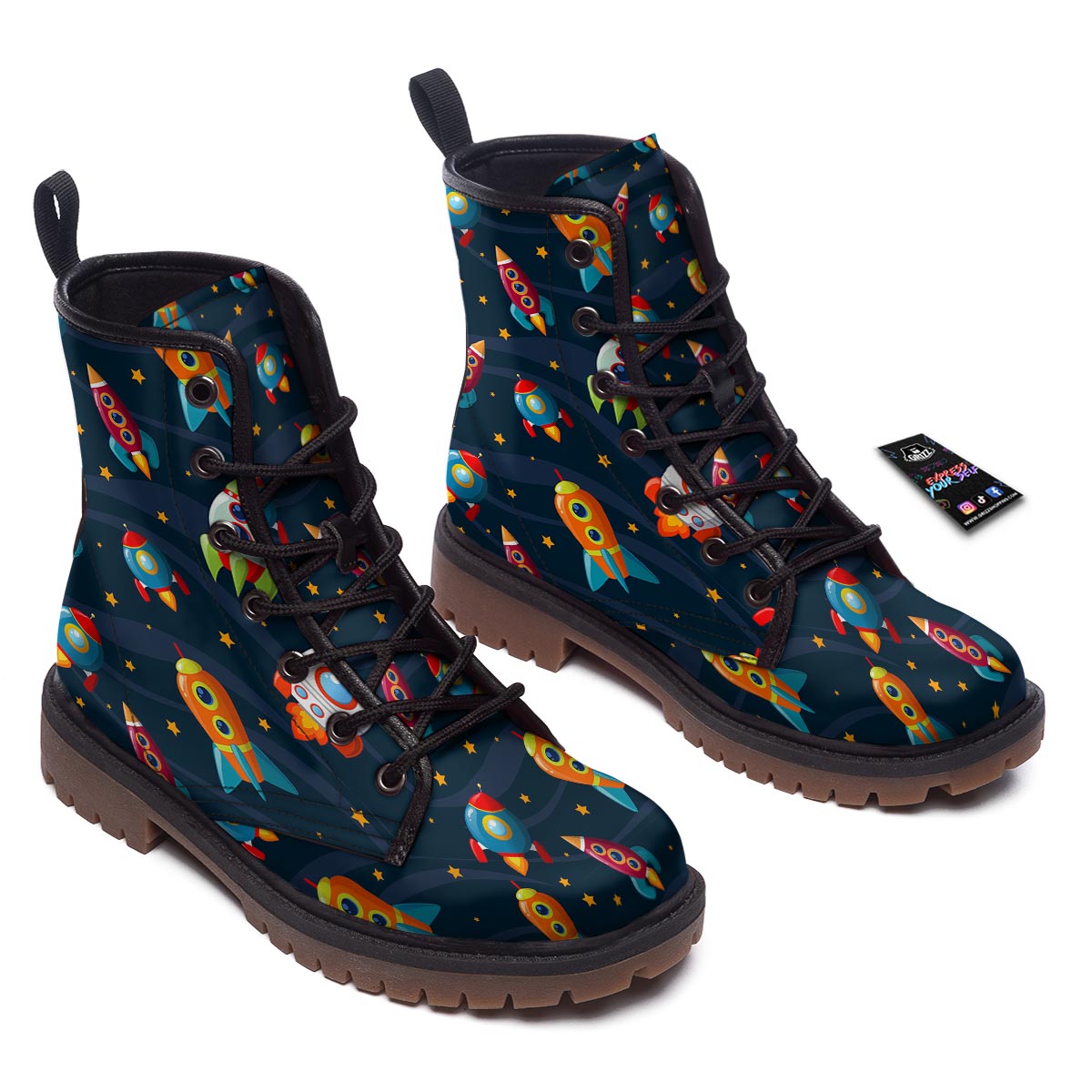 Rockets Space Print Pattern Work Boots-grizzshop