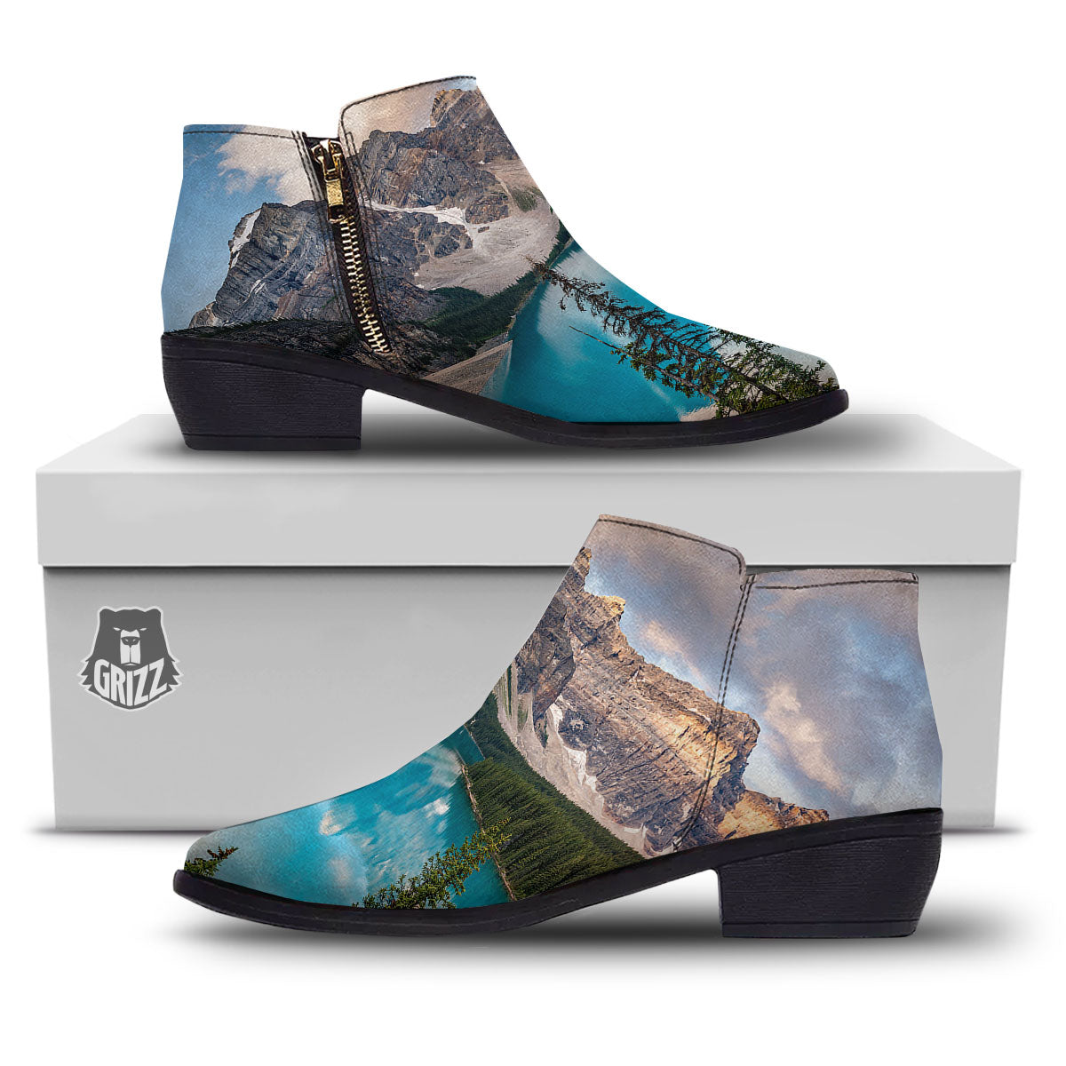 Rocky Mountain Print Ankle Boots-grizzshop