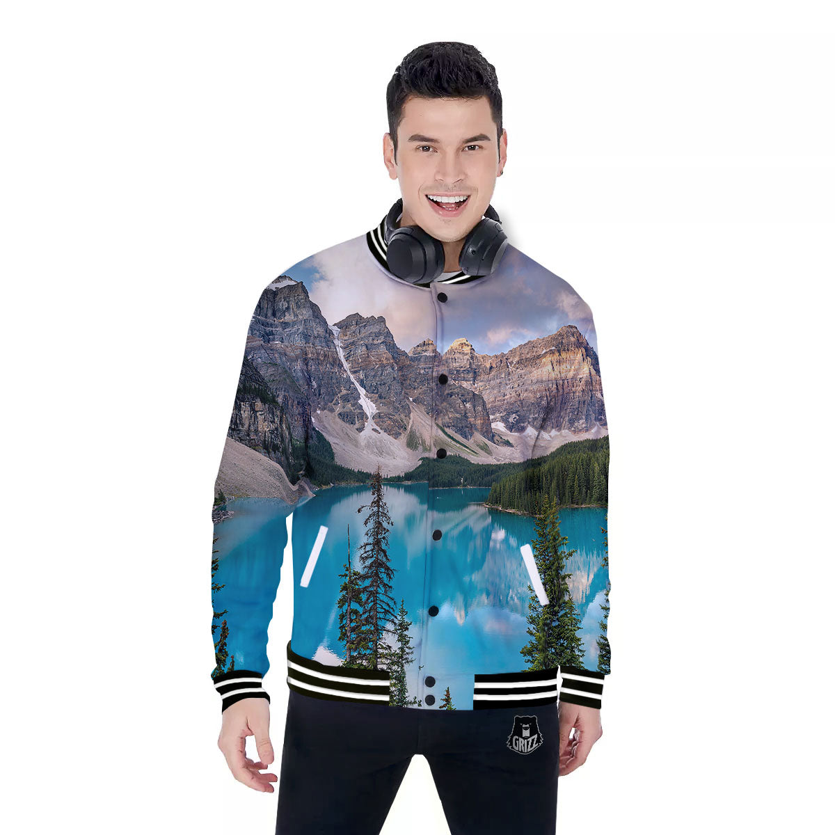 Rocky Mountain Print Baseball Jacket-grizzshop