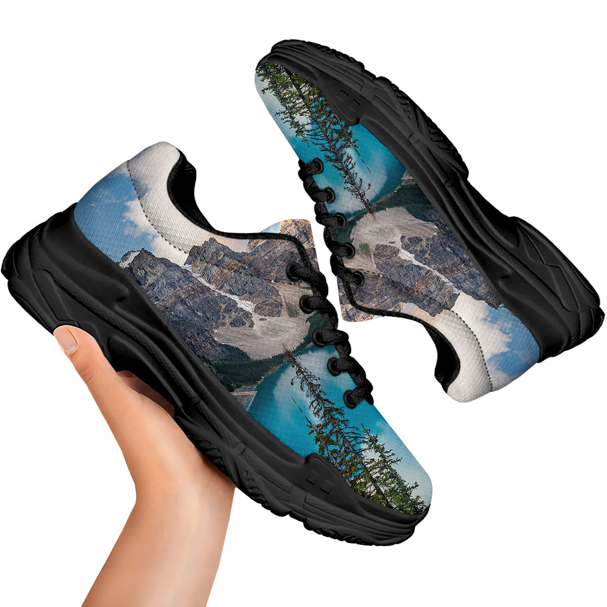 Rocky Mountain Print Black Chunky Shoes-grizzshop