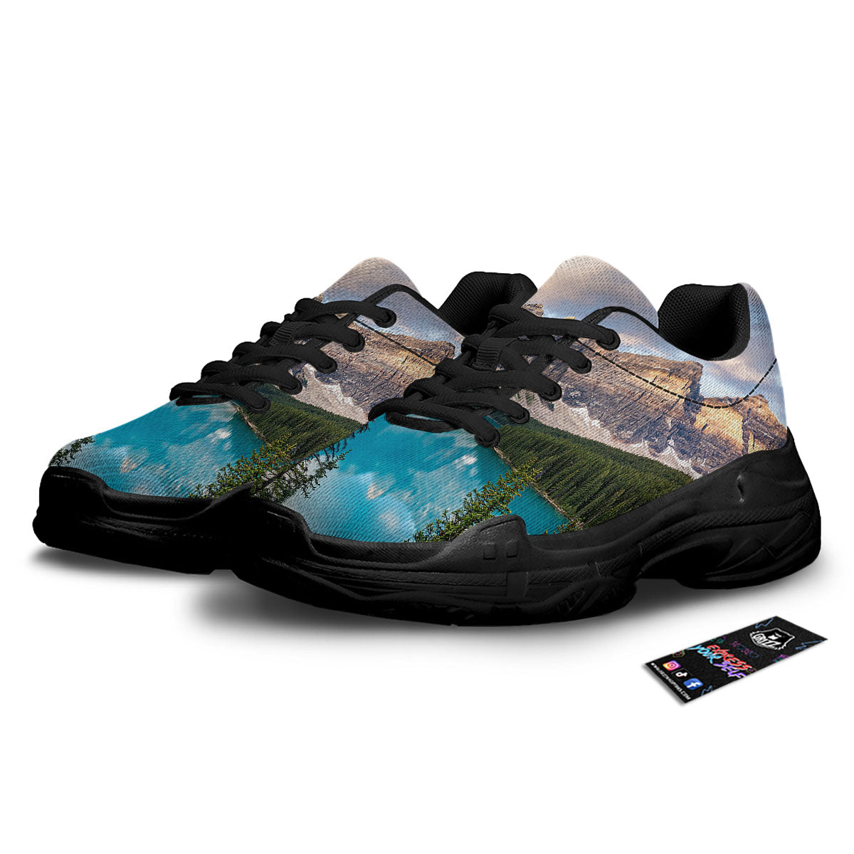 Rocky Mountain Print Black Chunky Shoes-grizzshop