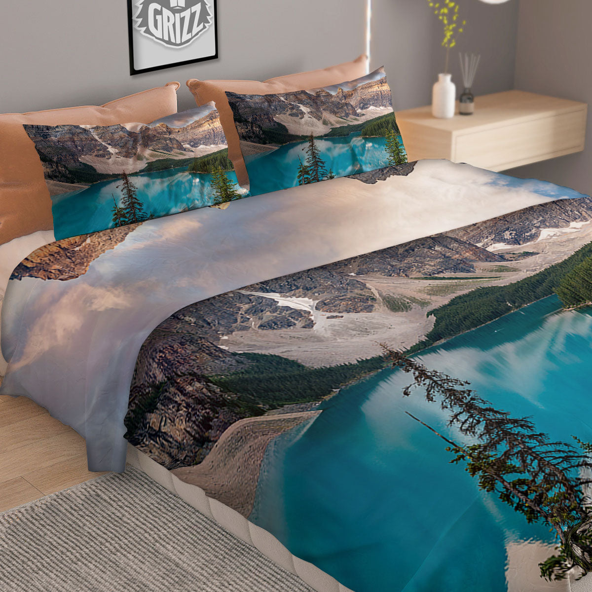 Rocket Watercolor Print Pattern Duvet Cover Bedding Set