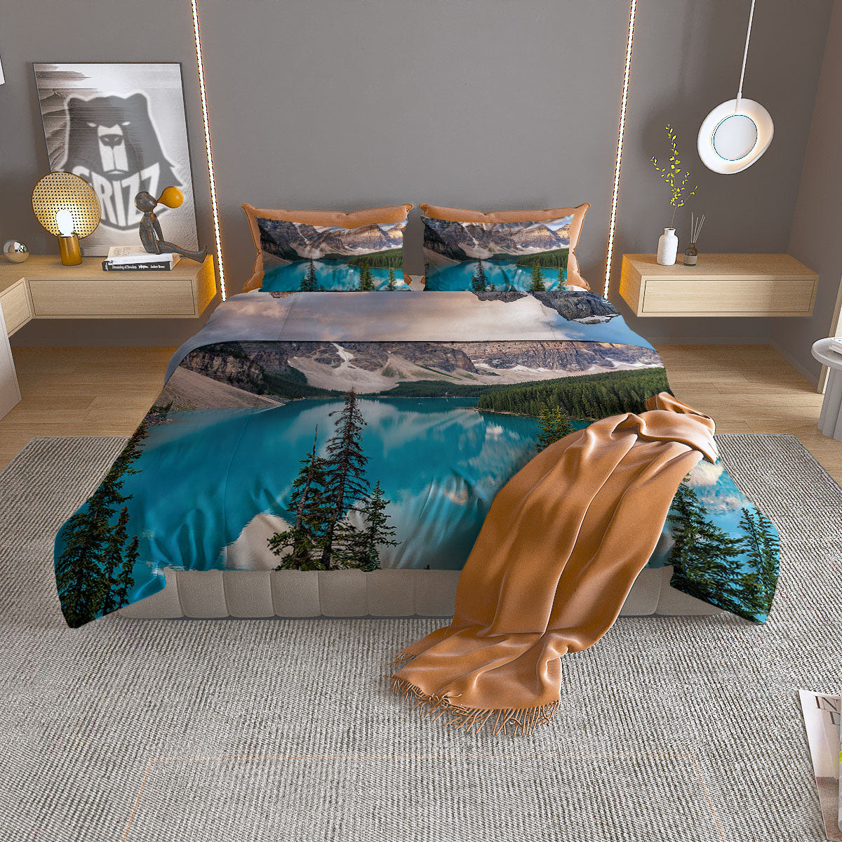 Rocket Watercolor Print Pattern Duvet Cover Bedding Set