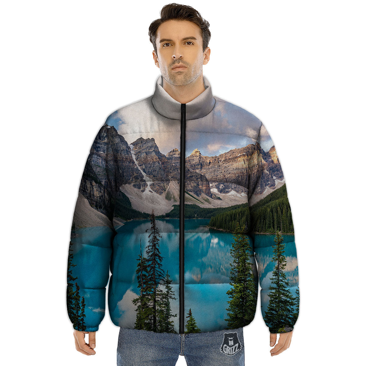 Rocky Mountain Print Puffer Jacket-grizzshop