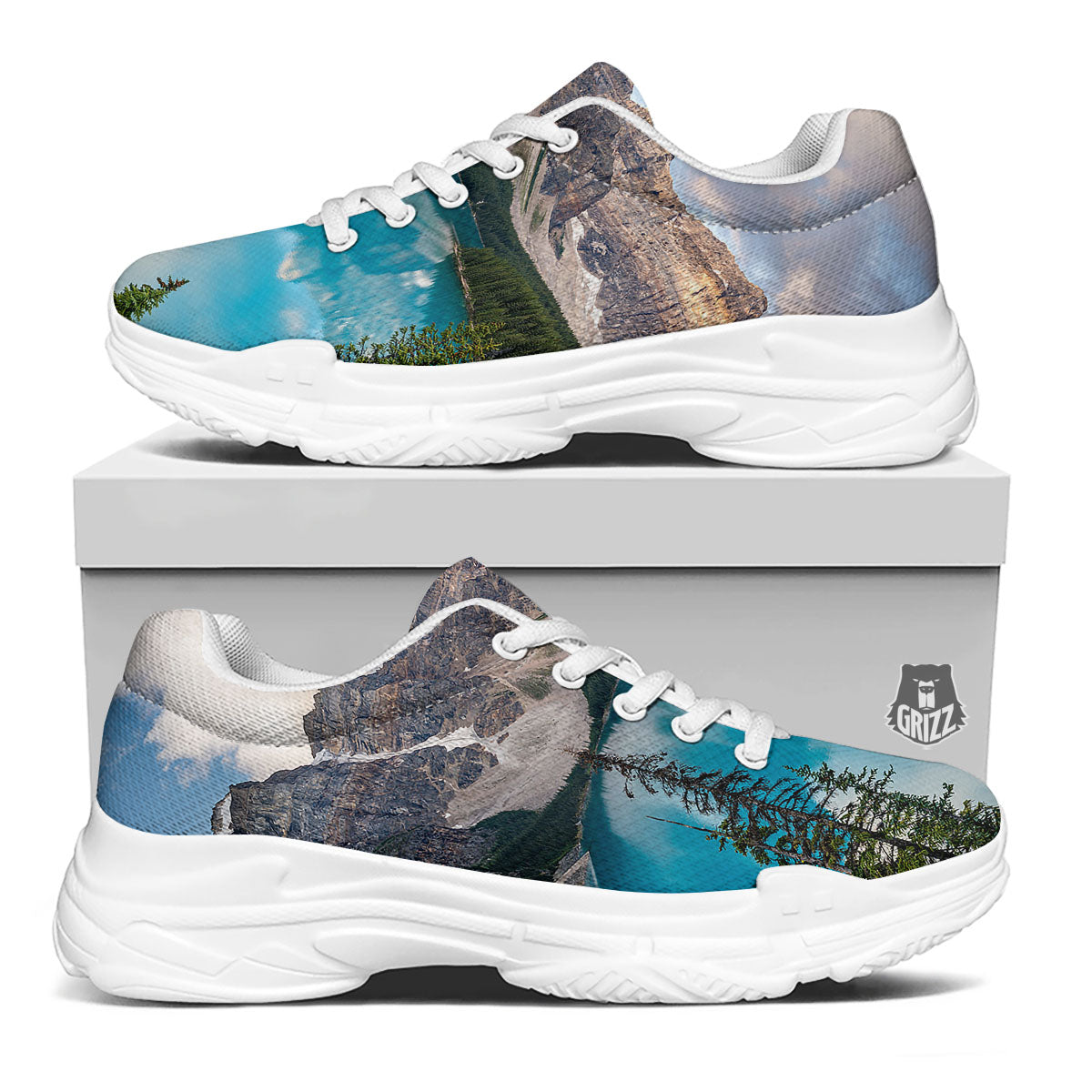 Rocky Mountain Print White Chunky Shoes-grizzshop