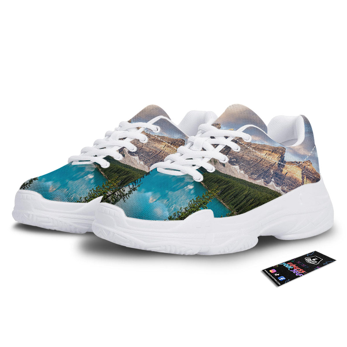 Rocky Mountain Print White Chunky Shoes-grizzshop