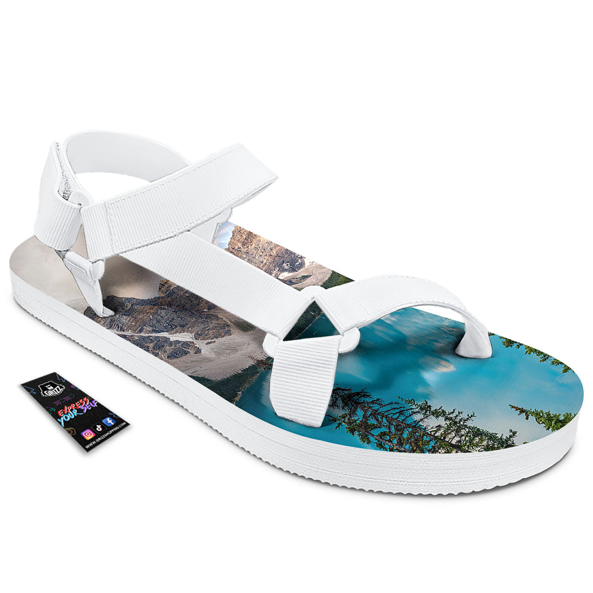 Rocky Mountain Print White Open Toe Sandals-grizzshop