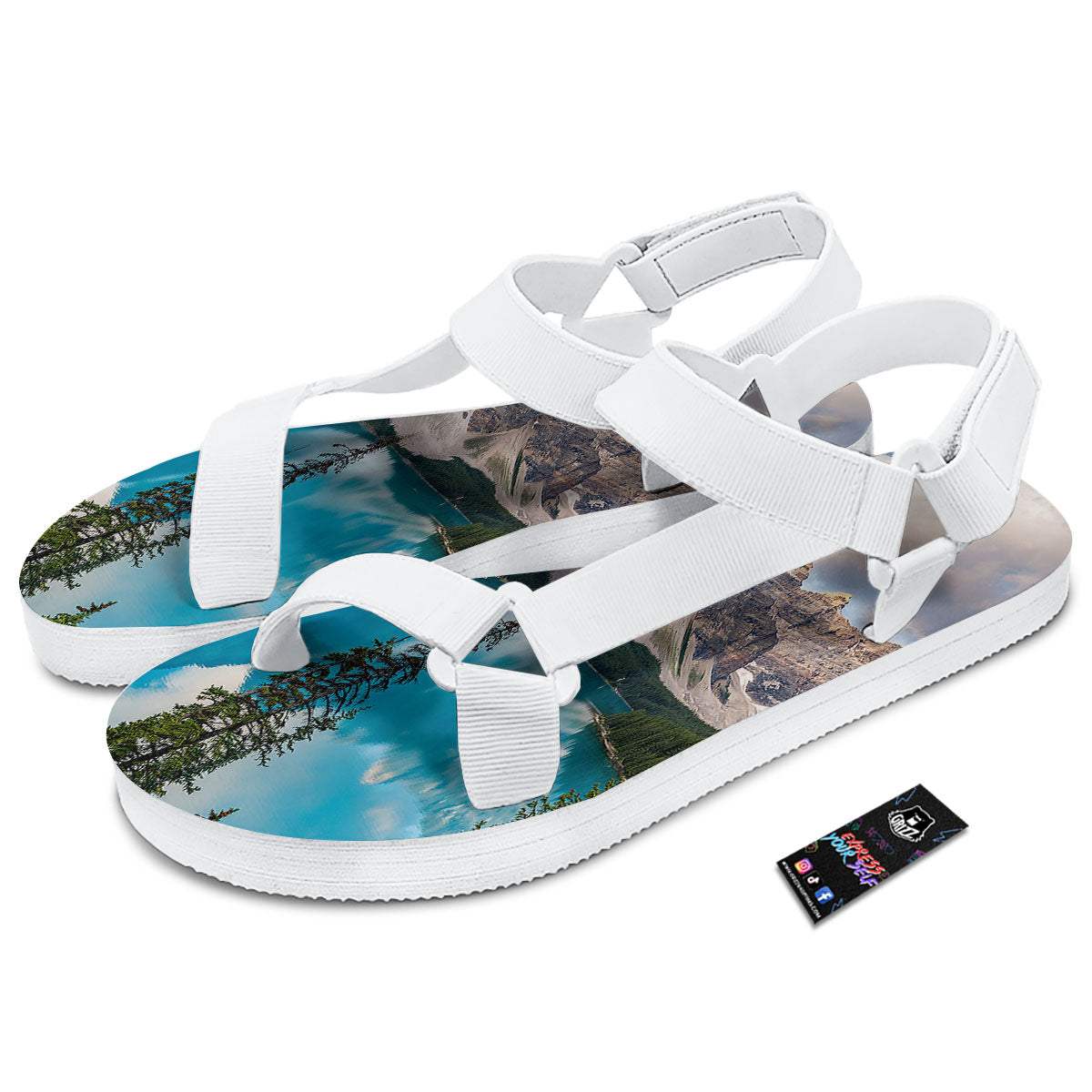 Rocky Mountain Print White Open Toe Sandals-grizzshop