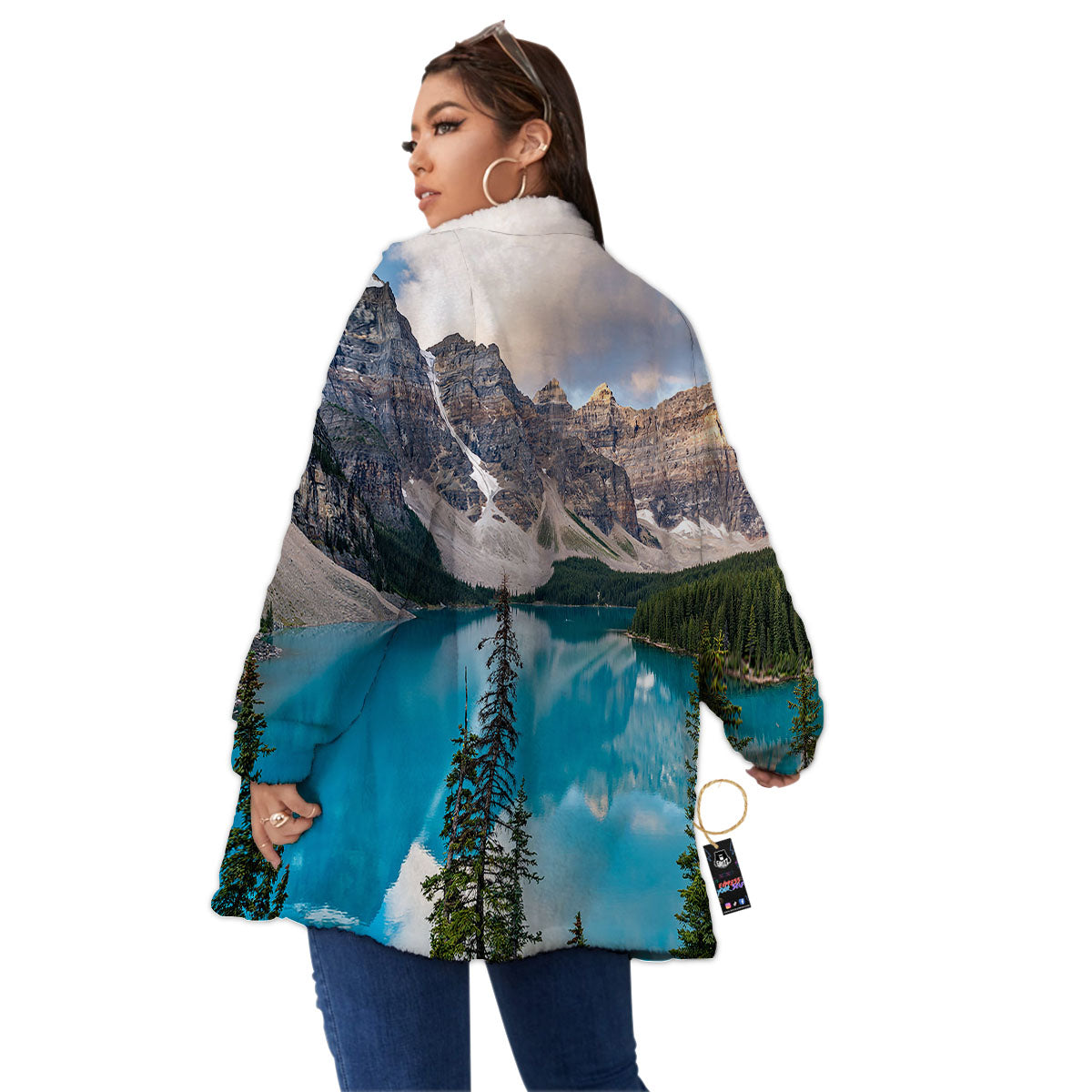 Rocky Mountain Print Women's Sherpa Jacket-grizzshop