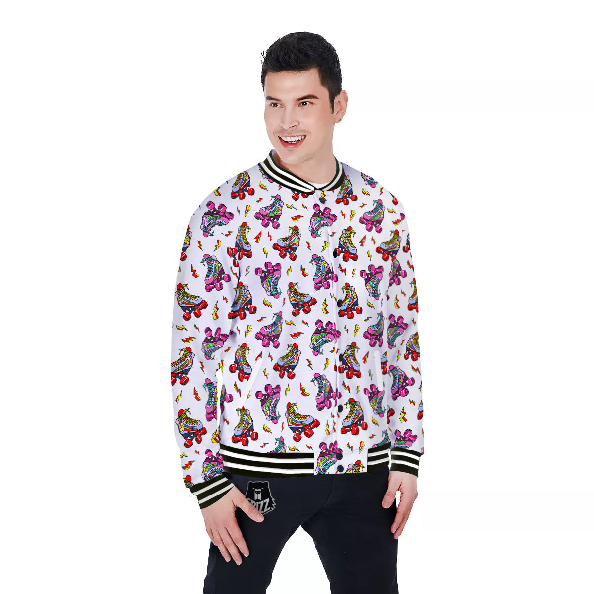 Roller Skates Lightning Print Pattern Baseball Jacket-grizzshop