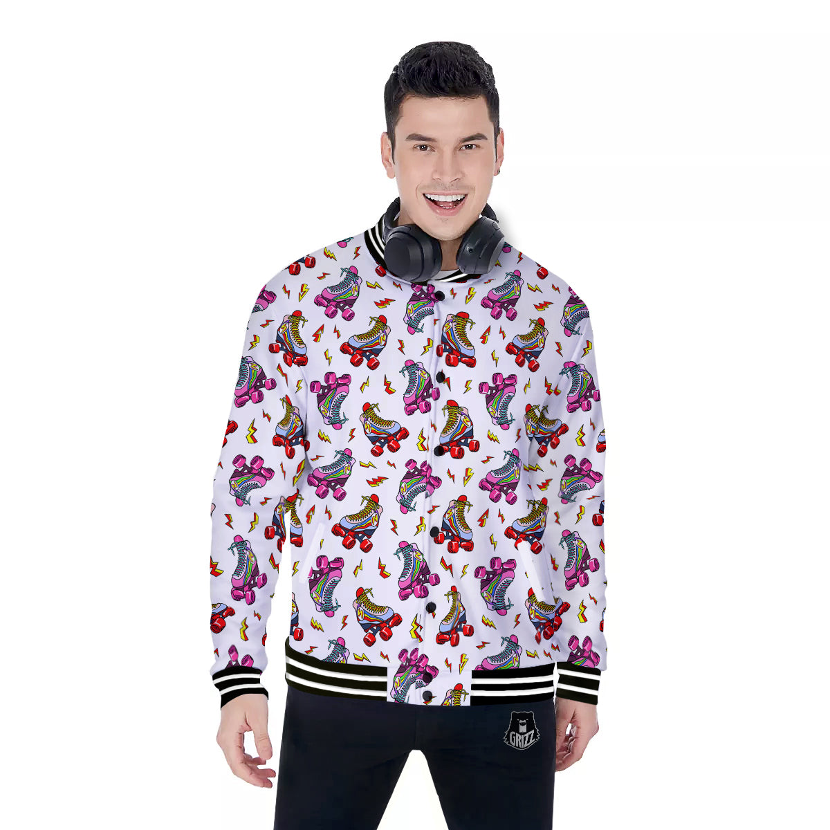 Roller Skates Lightning Print Pattern Baseball Jacket-grizzshop