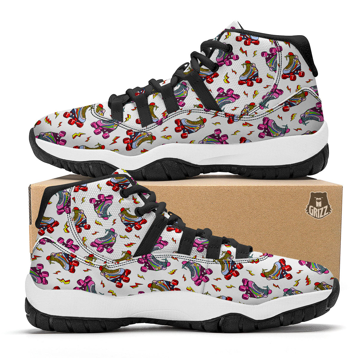 Roller Skates Lightning Print Pattern Black Bball Shoes-grizzshop