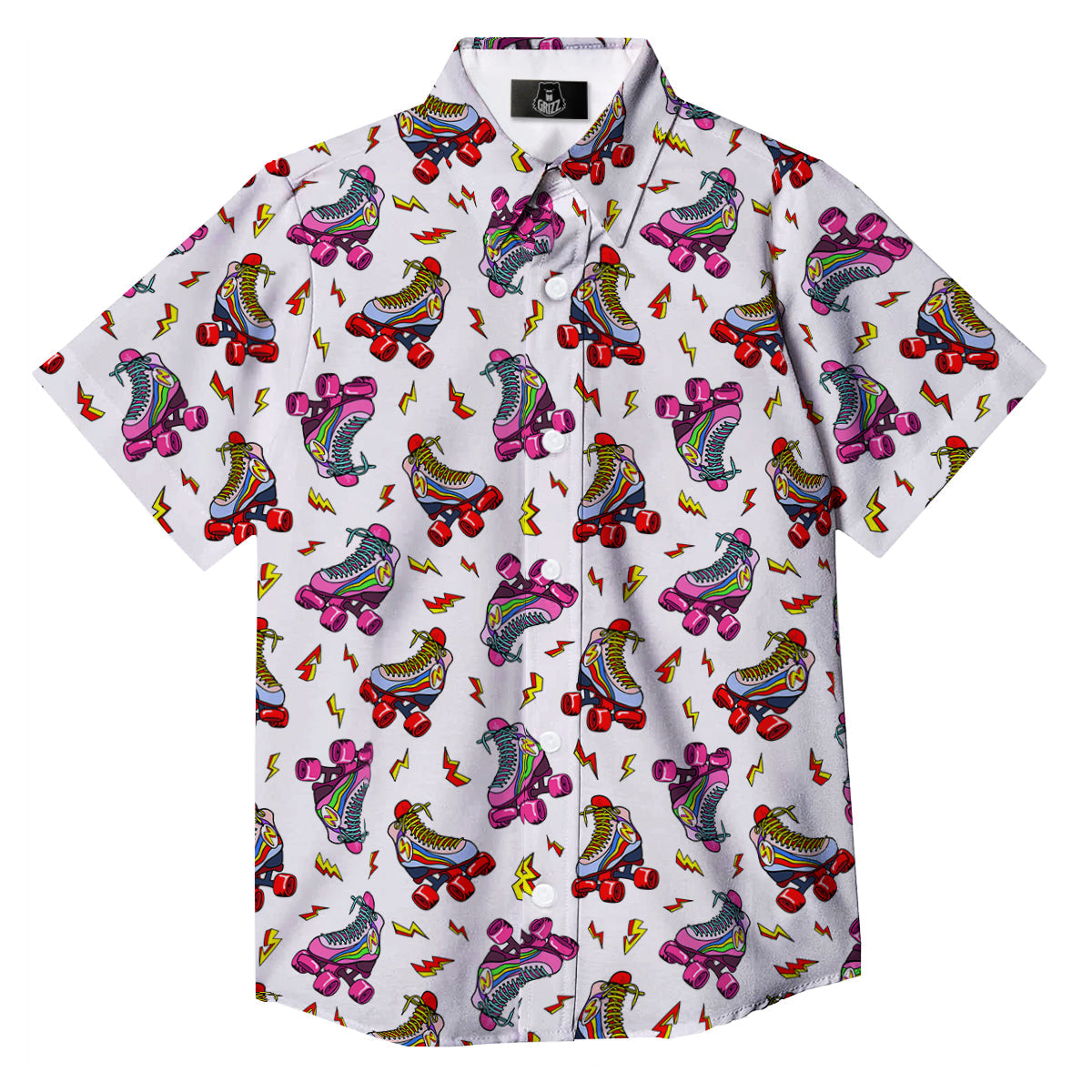 Roller Skates Lightning Print Pattern Button Up Shirt-grizzshop