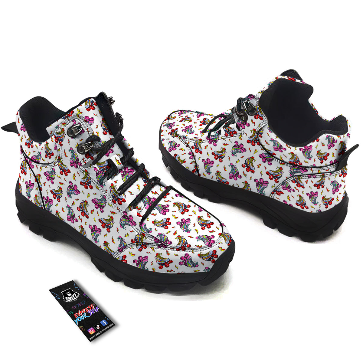 Roller Skates Lightning Print Pattern Hiking Shoes-grizzshop