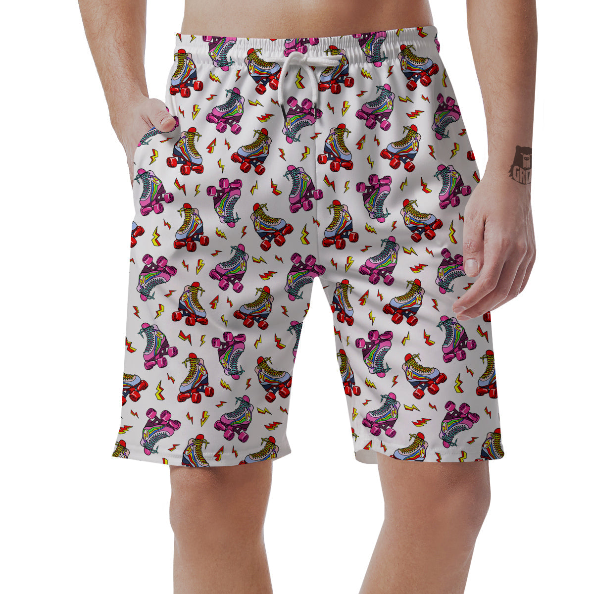 Roller Skates Lightning Print Pattern Men's Shorts-grizzshop