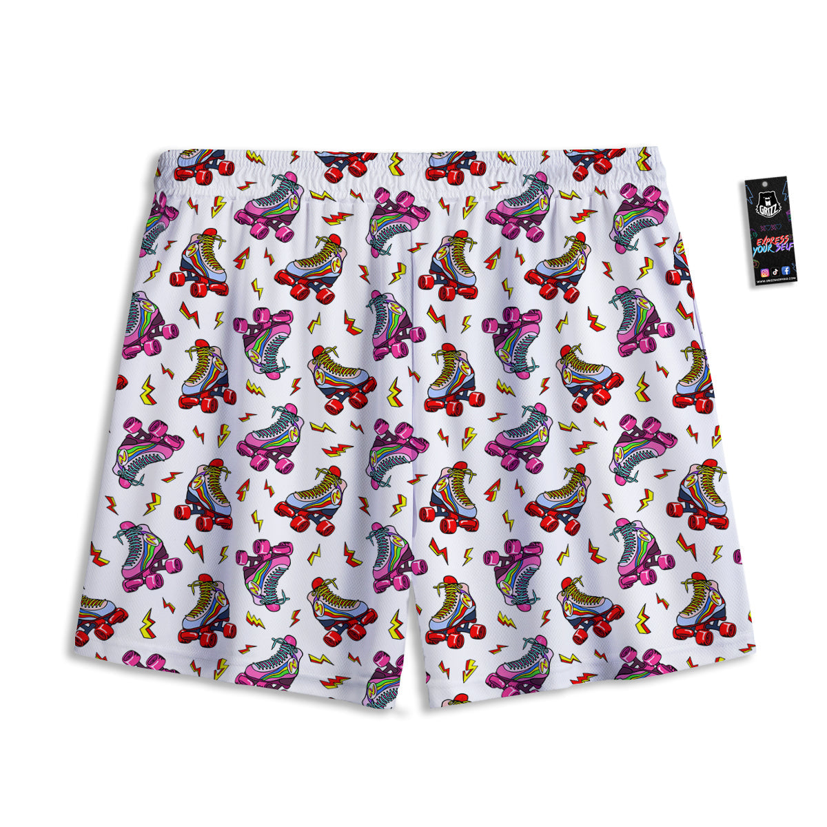 Roller Skates Lightning Print Pattern Mesh Shorts-grizzshop