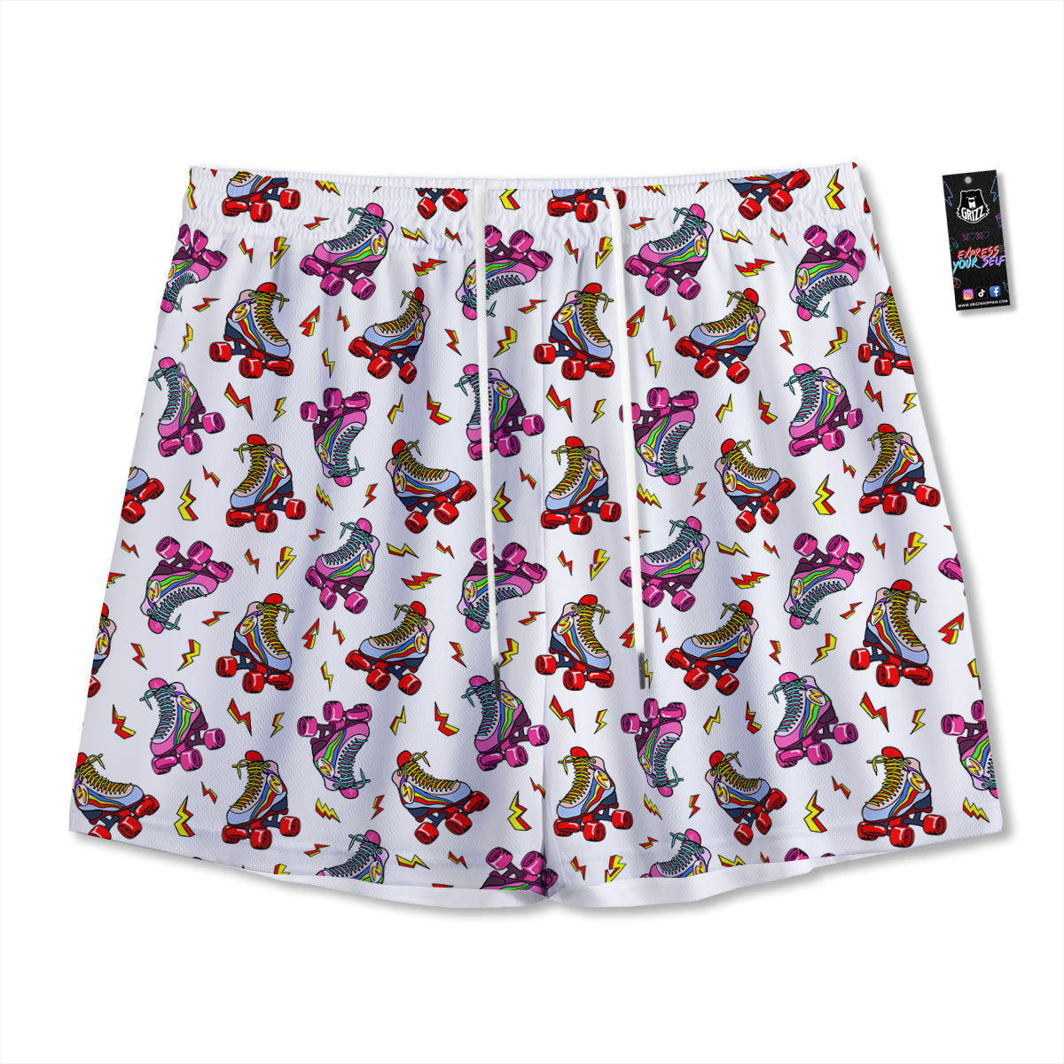 Roller Skates Lightning Print Pattern Mesh Shorts-grizzshop