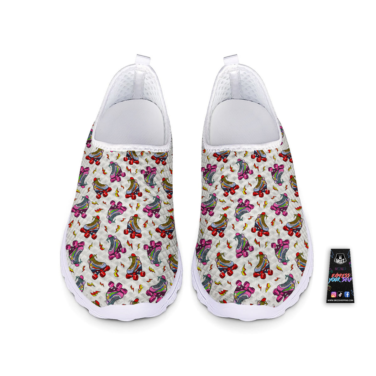 Roller Skates Lightning Print Pattern Nurse Shoes-grizzshop