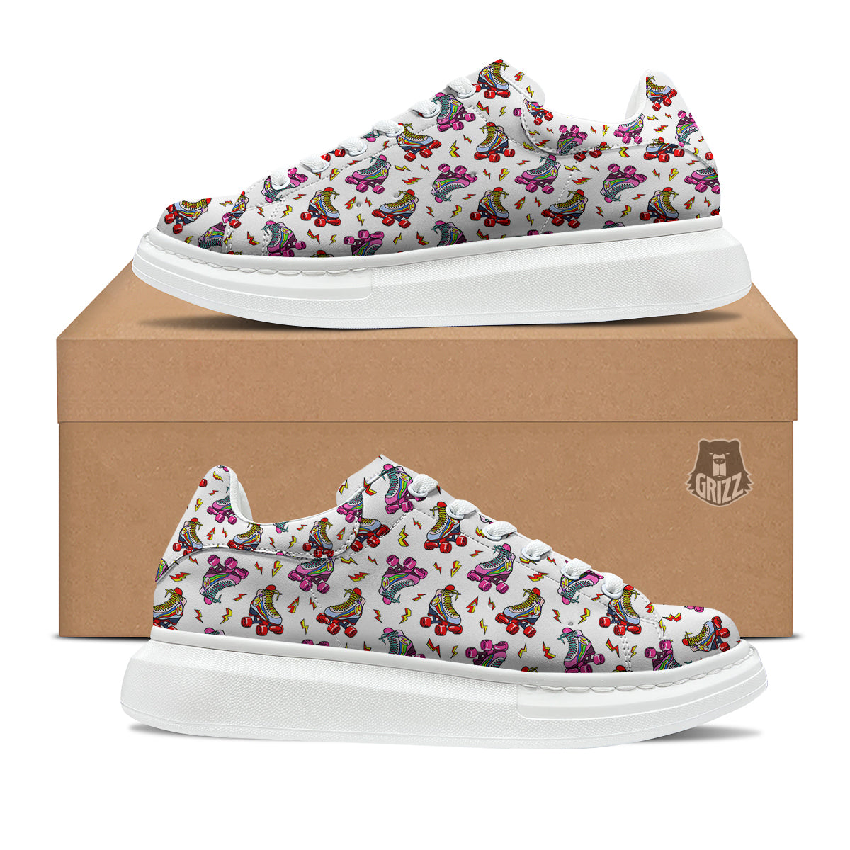 Roller Skates Lightning Print Pattern Platform Shoes-grizzshop