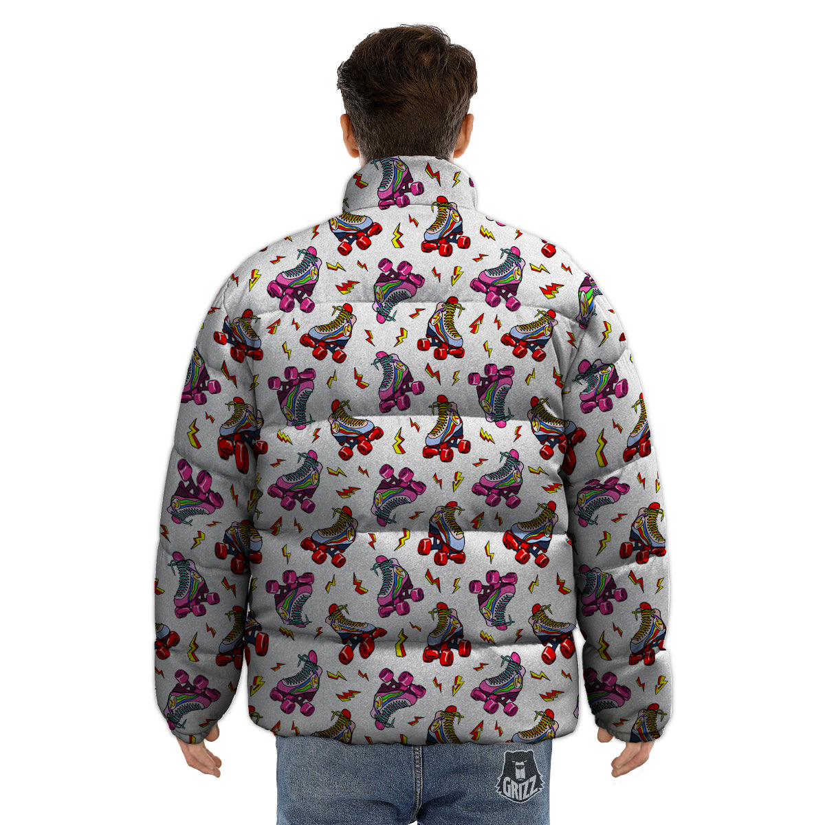 Roller Skates Lightning Print Pattern Puffer Jacket-grizzshop