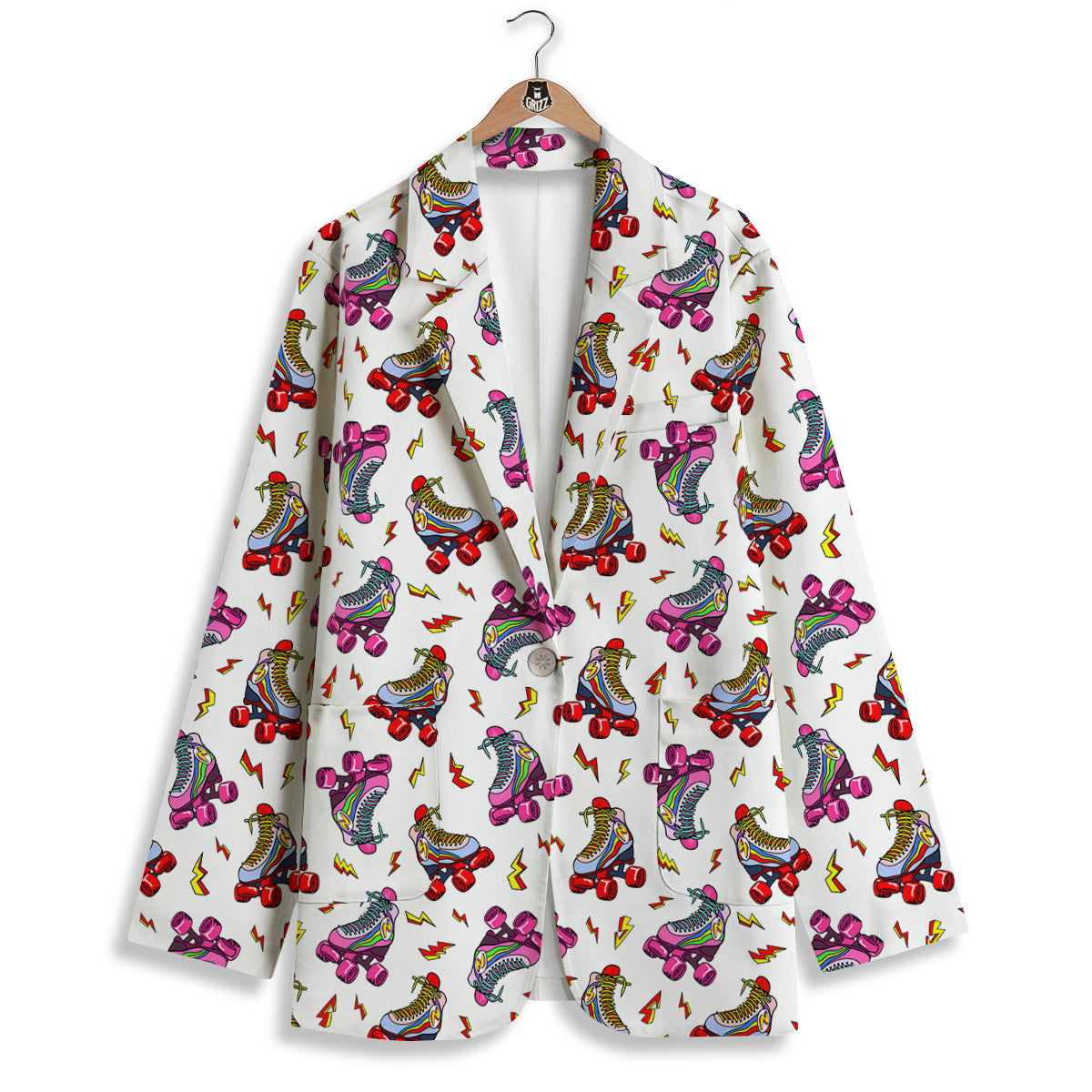 Roller Skates Lightning Print Pattern Women's Blazer-grizzshop