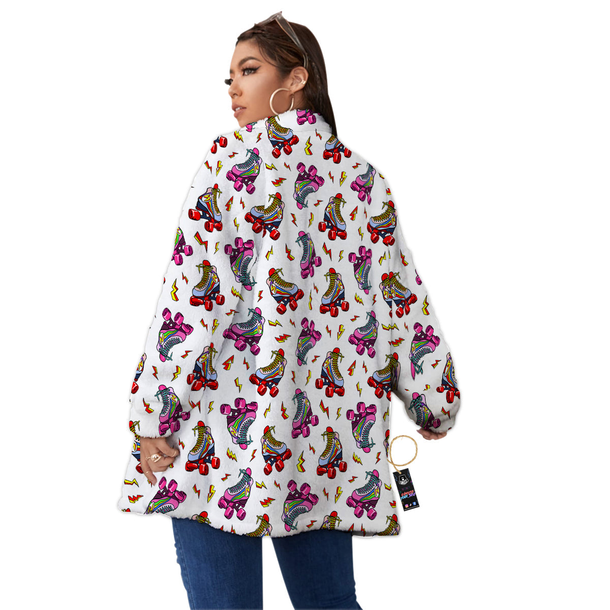 Roller Skates Lightning Print Pattern Women's Sherpa Jacket-grizzshop