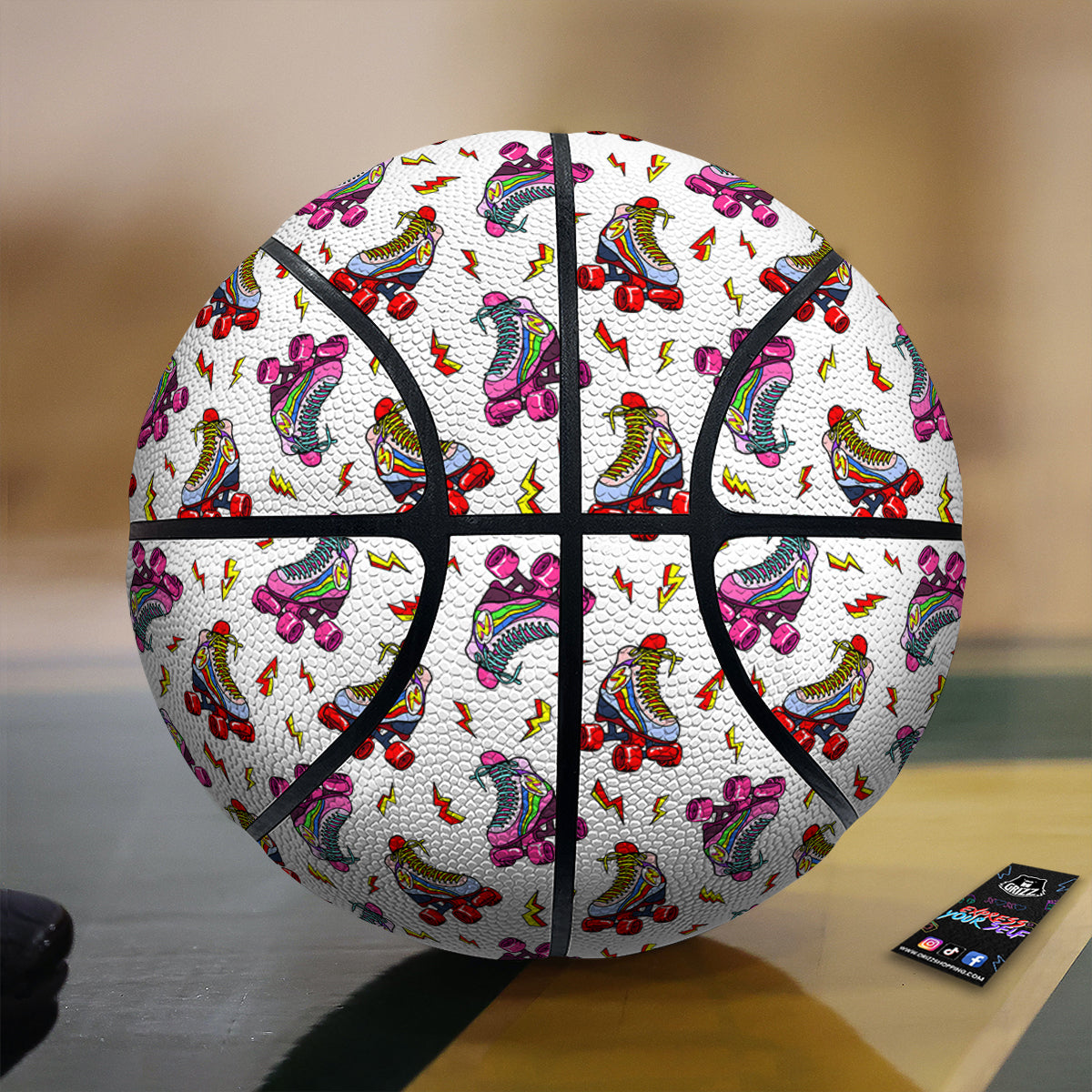 Roller Skates Lightning Print Pattern Basketball