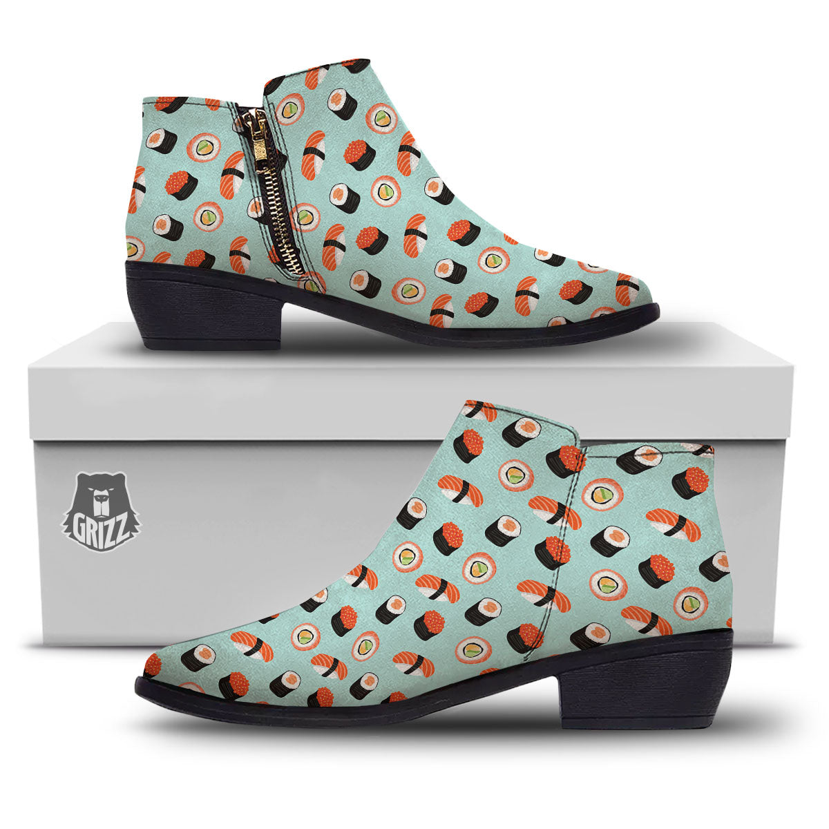 Rolls And Japanese Sushi Print Pattern Ankle Boots-grizzshop