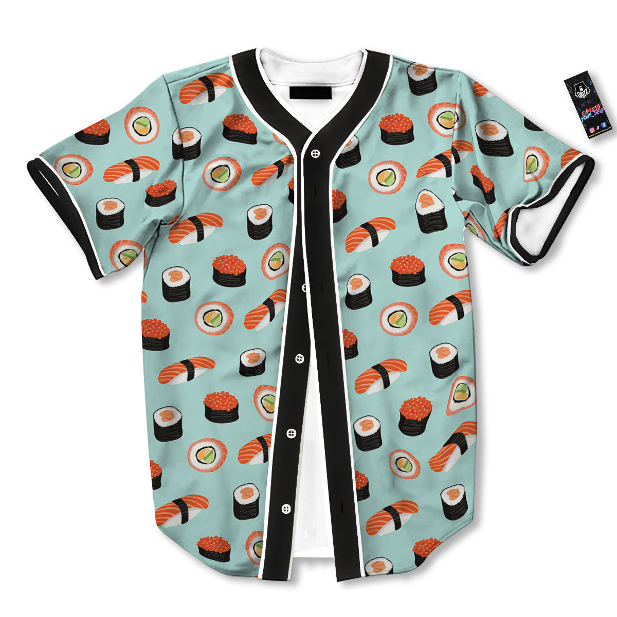Rolls And Japanese Sushi Print Pattern Baseball Jersey-grizzshop