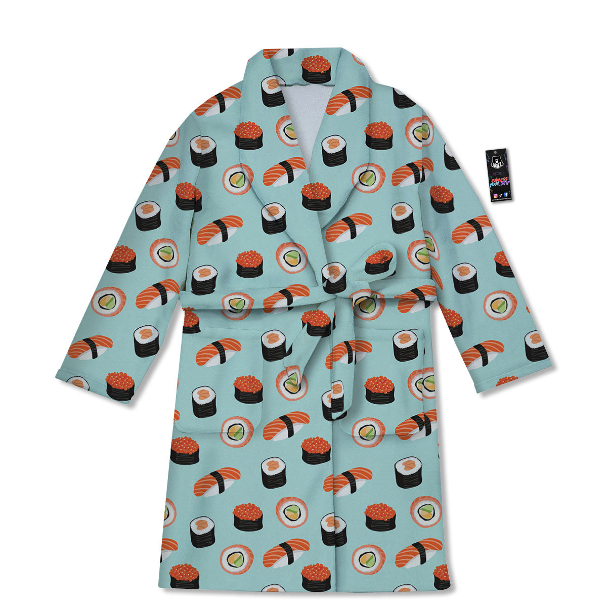 Rolls And Japanese Sushi Print Pattern Bathrobe-grizzshop