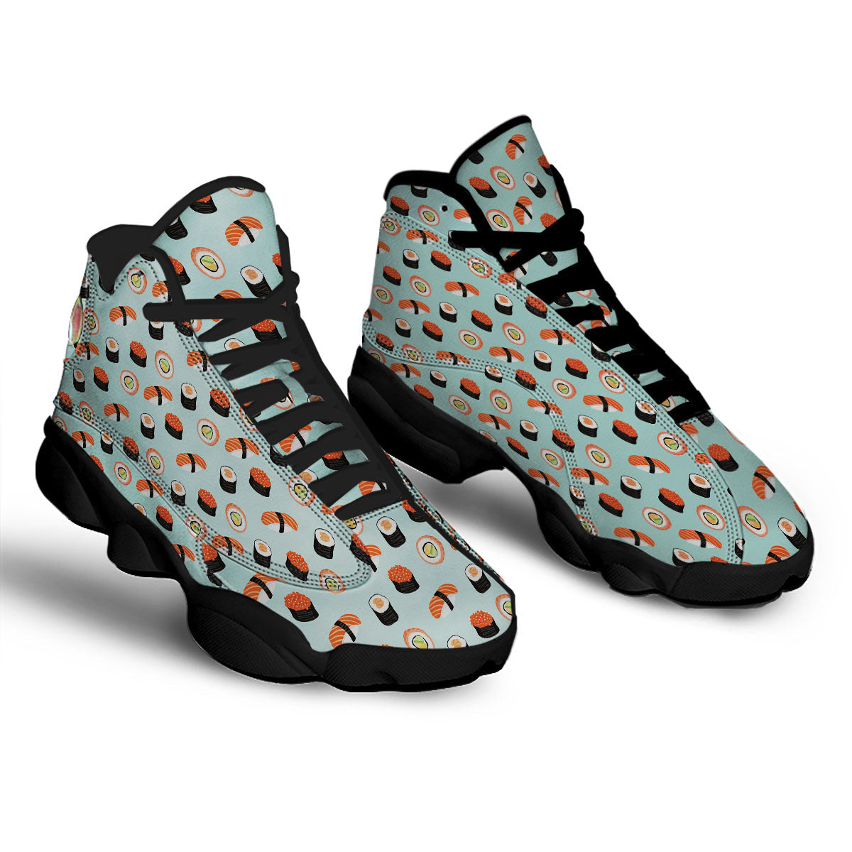Rolls And Japanese Sushi Print Pattern Black Basketball Shoes-grizzshop