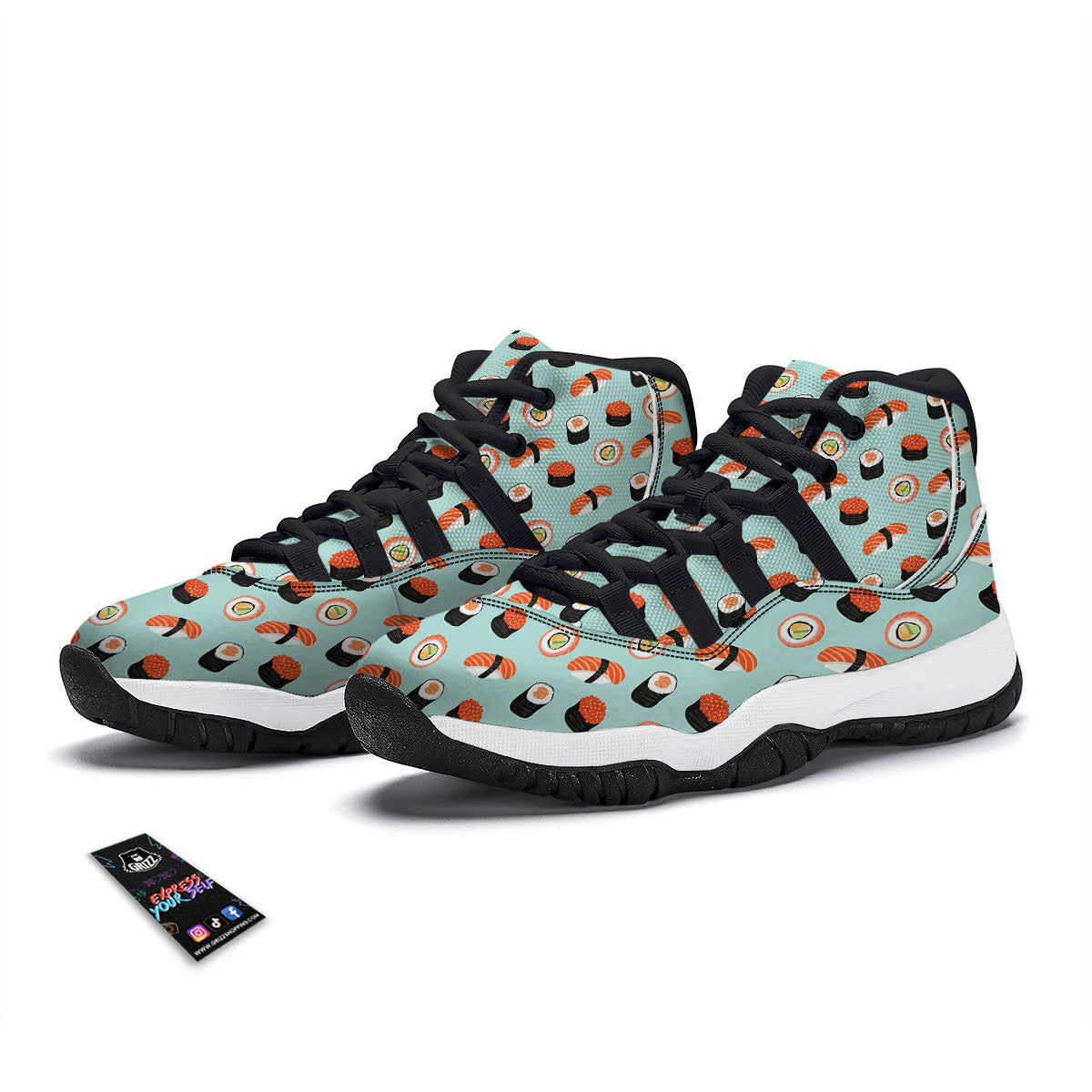 Rolls And Japanese Sushi Print Pattern Black Bball Shoes-grizzshop