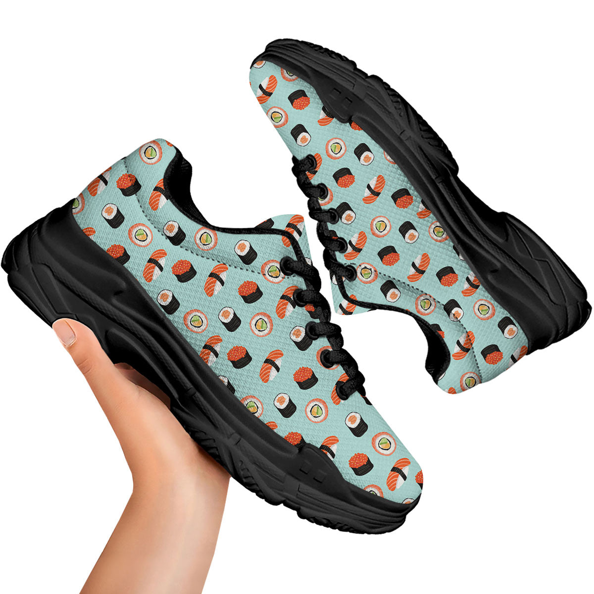 Rolls And Japanese Sushi Print Pattern Black Chunky Shoes-grizzshop