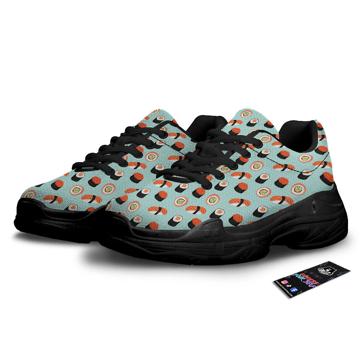 Rolls And Japanese Sushi Print Pattern Black Chunky Shoes-grizzshop