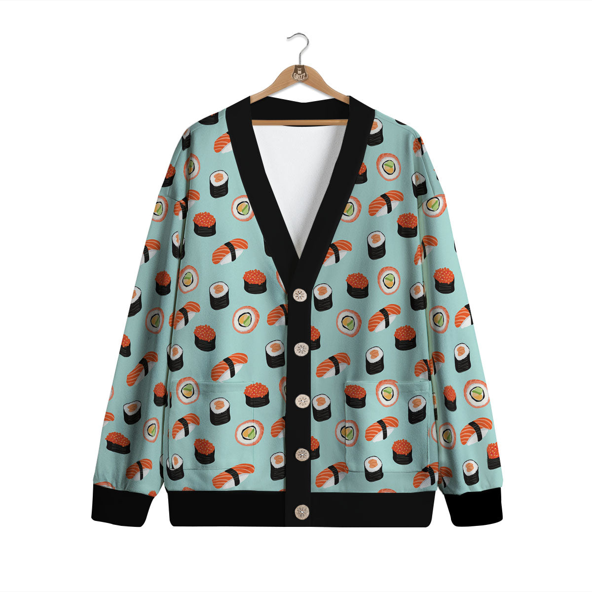 Rolls And Japanese Sushi Print Pattern Cardigan-grizzshop