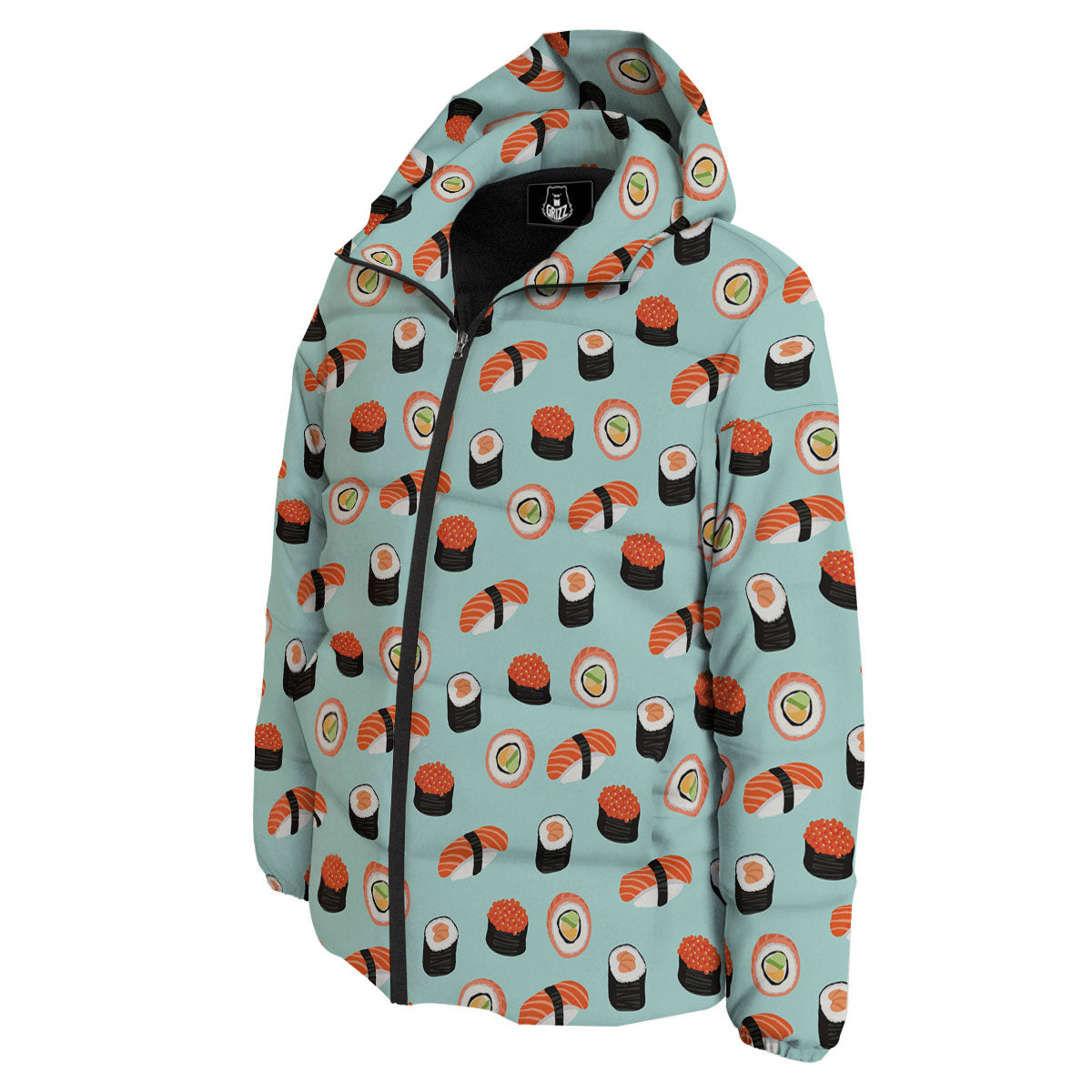 Rolls And Japanese Sushi Print Pattern Down Jacket-grizzshop
