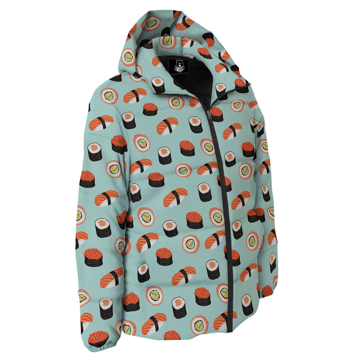 Rolls And Japanese Sushi Print Pattern Down Jacket-grizzshop