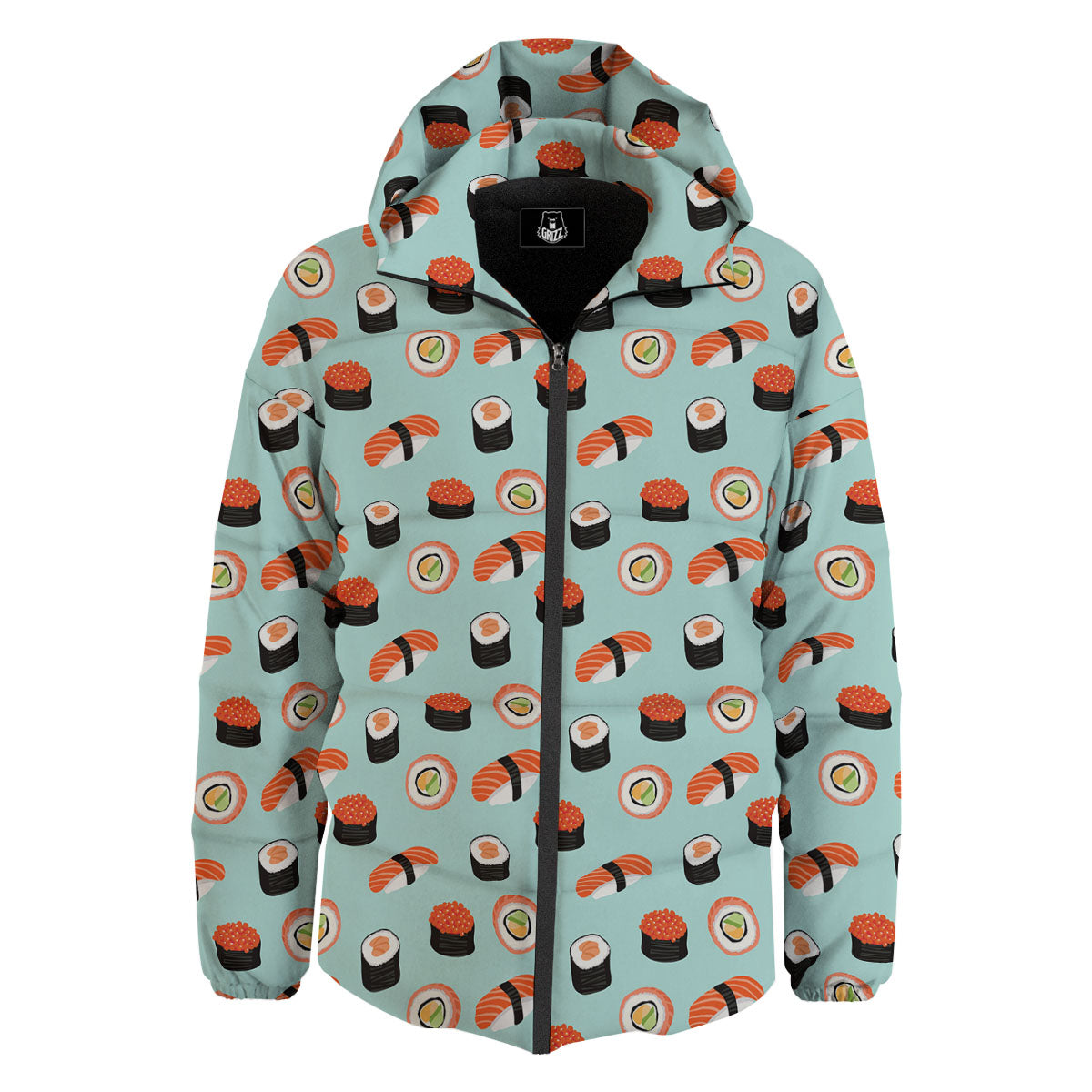 Rolls And Japanese Sushi Print Pattern Down Jacket-grizzshop
