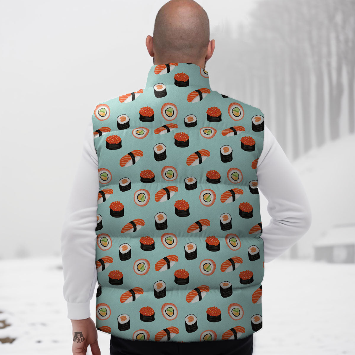 Rolls And Japanese Sushi Print Pattern Down Vest