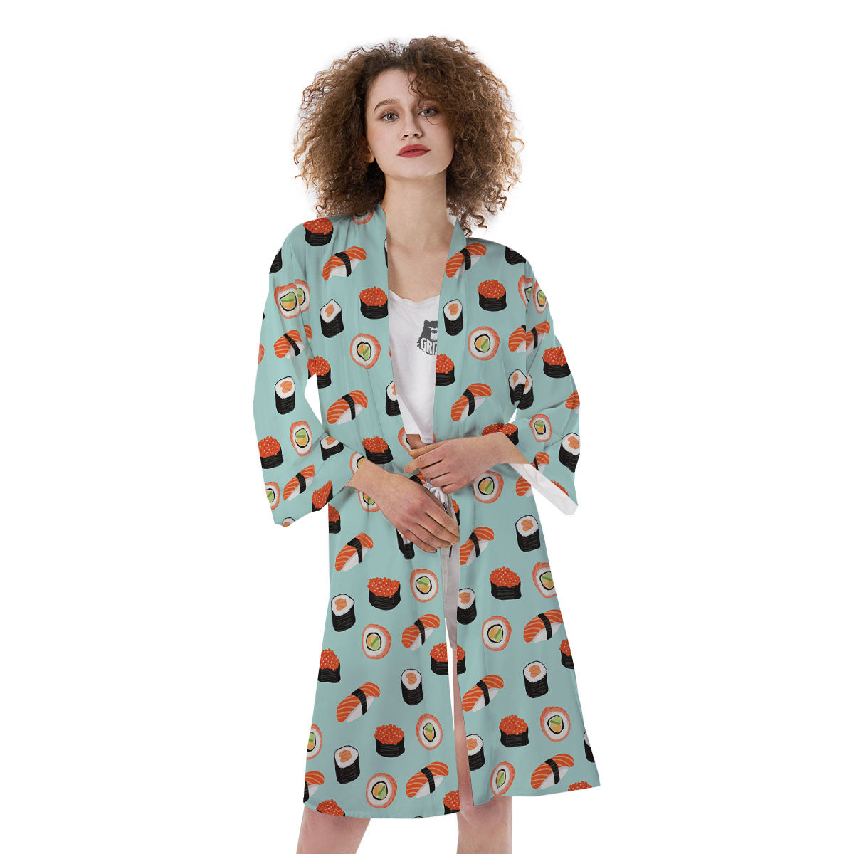 Rolls And Japanese Sushi Print Pattern Kimono-grizzshop