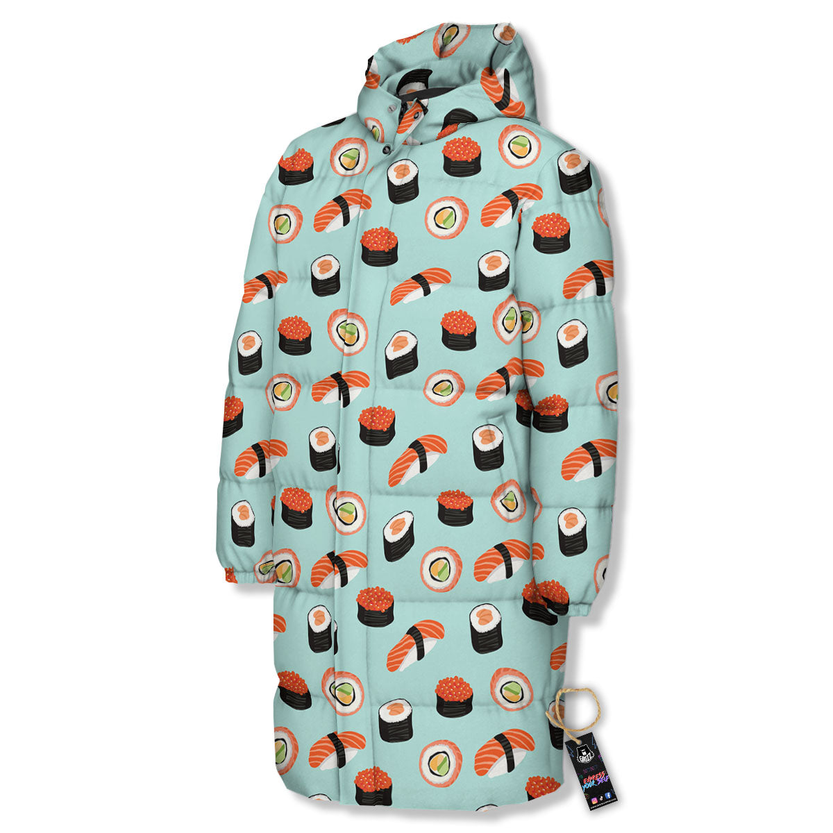 Rolls And Japanese Sushi Print Pattern Long Down Jacket-grizzshop