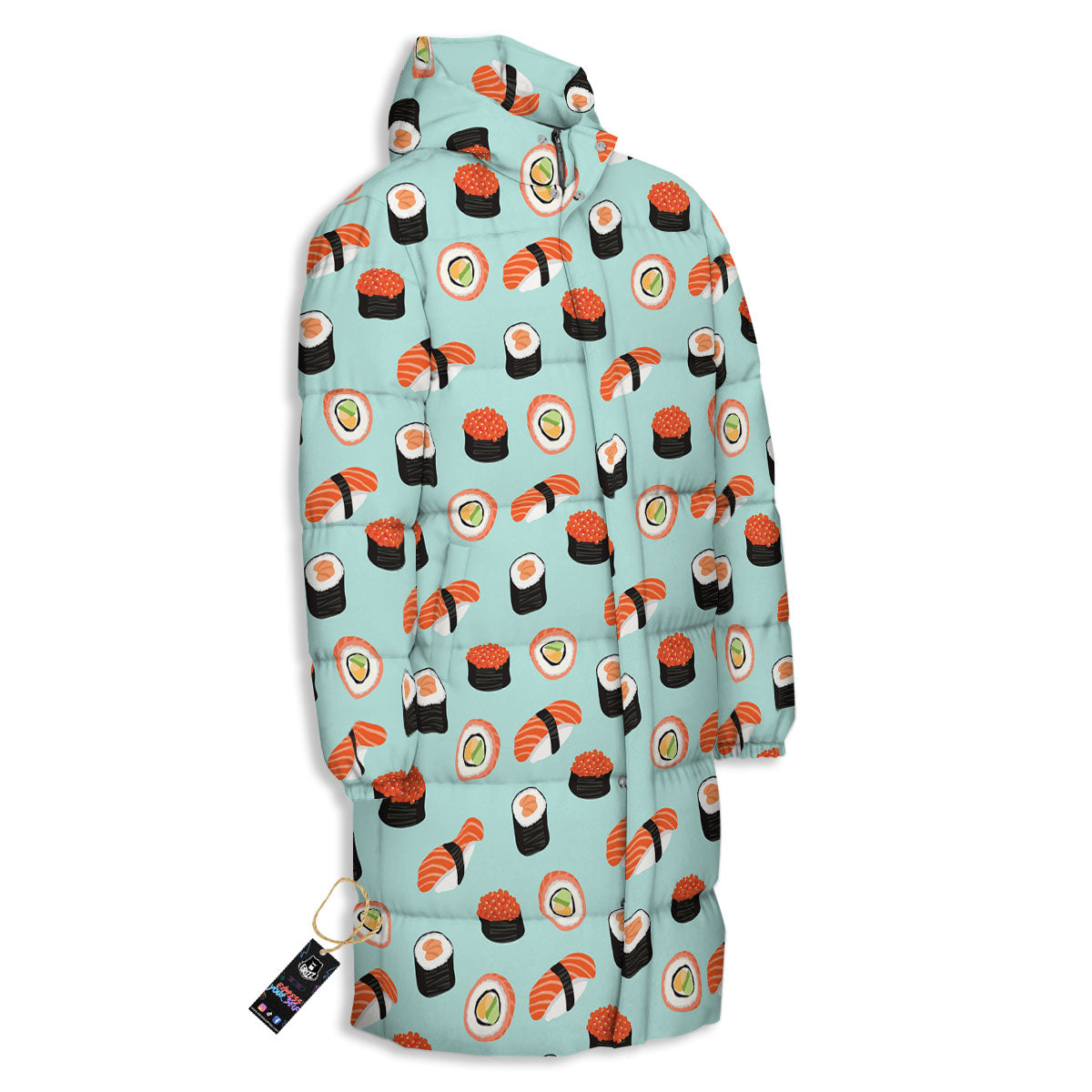 Rolls And Japanese Sushi Print Pattern Long Down Jacket-grizzshop