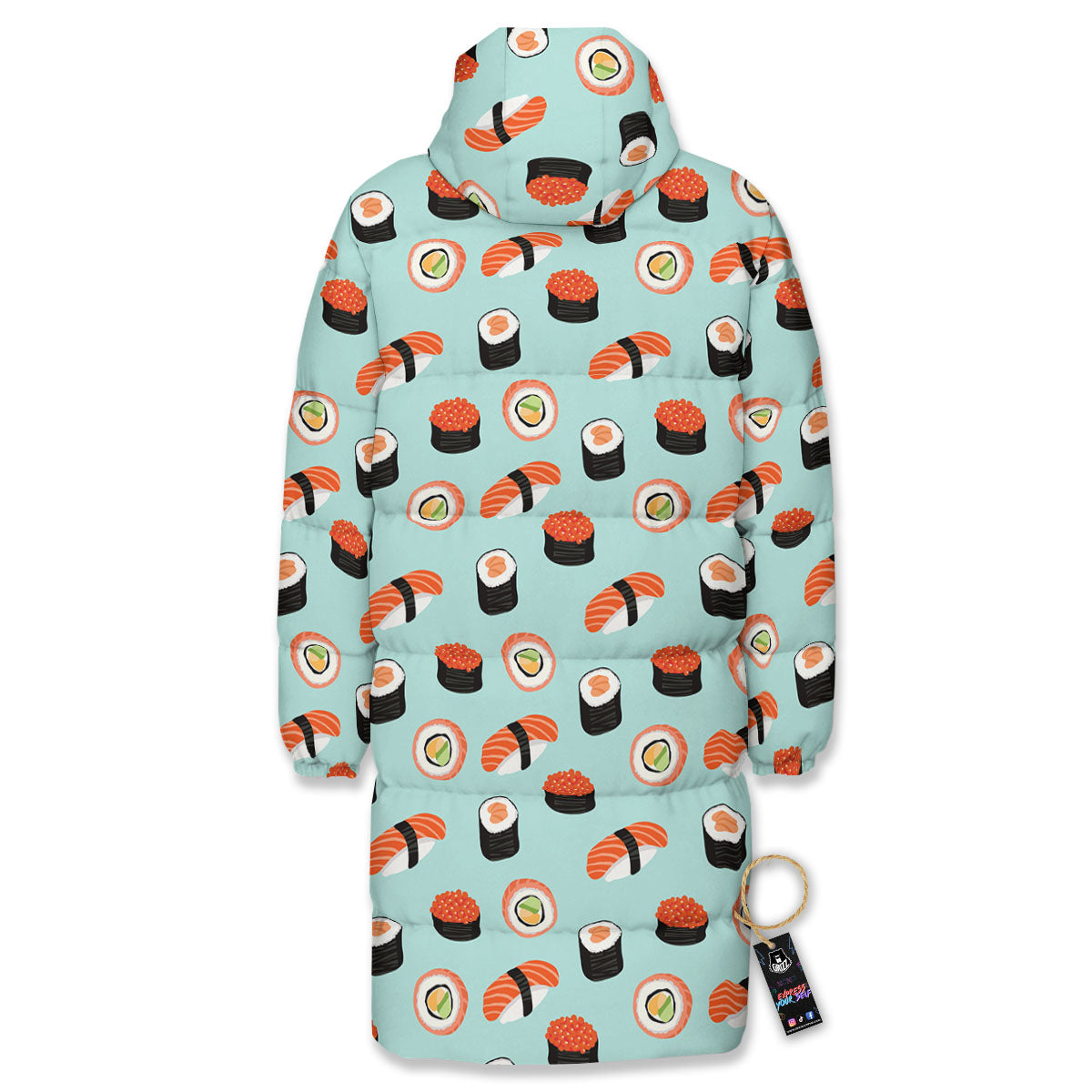 Rolls And Japanese Sushi Print Pattern Long Down Jacket-grizzshop