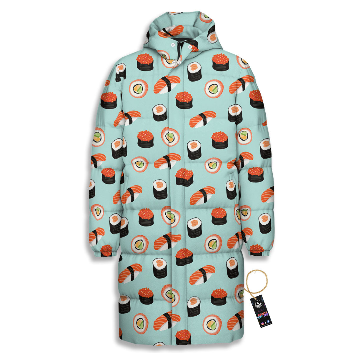Rolls And Japanese Sushi Print Pattern Long Down Jacket-grizzshop
